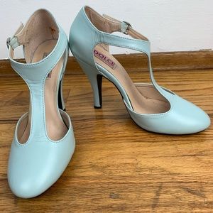 Vintage Style T Strap Heels Light Blue